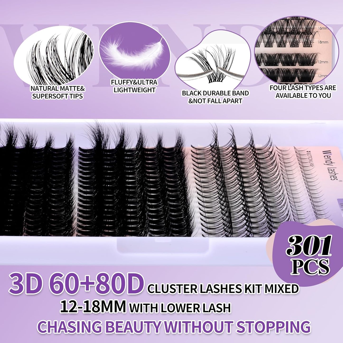 Lash Clusters With Bottom Lashes 60/80D C/D Curl 12-18mm Multi-types Individual Clusters Eyelash Extensions, Spike, Wispy Lash clusters(60/80D-3D)