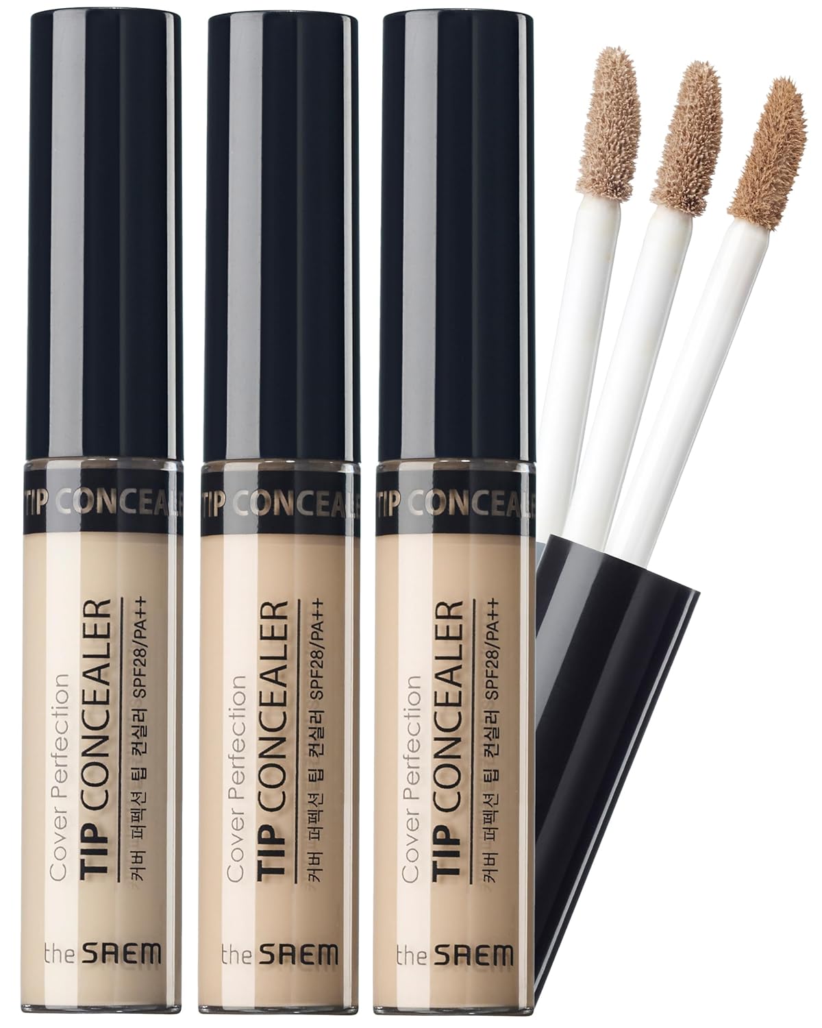 THE SAEM Cover Perfection Tip Concealer 3 Color Set, Liquid Multi-Use Concealer, Full Coverage Makeup for Acne Dark Spots Dark Circles Hyperpigmentation and Blemishes, 0.2 fl.oz. (#1, #1.5, #2)