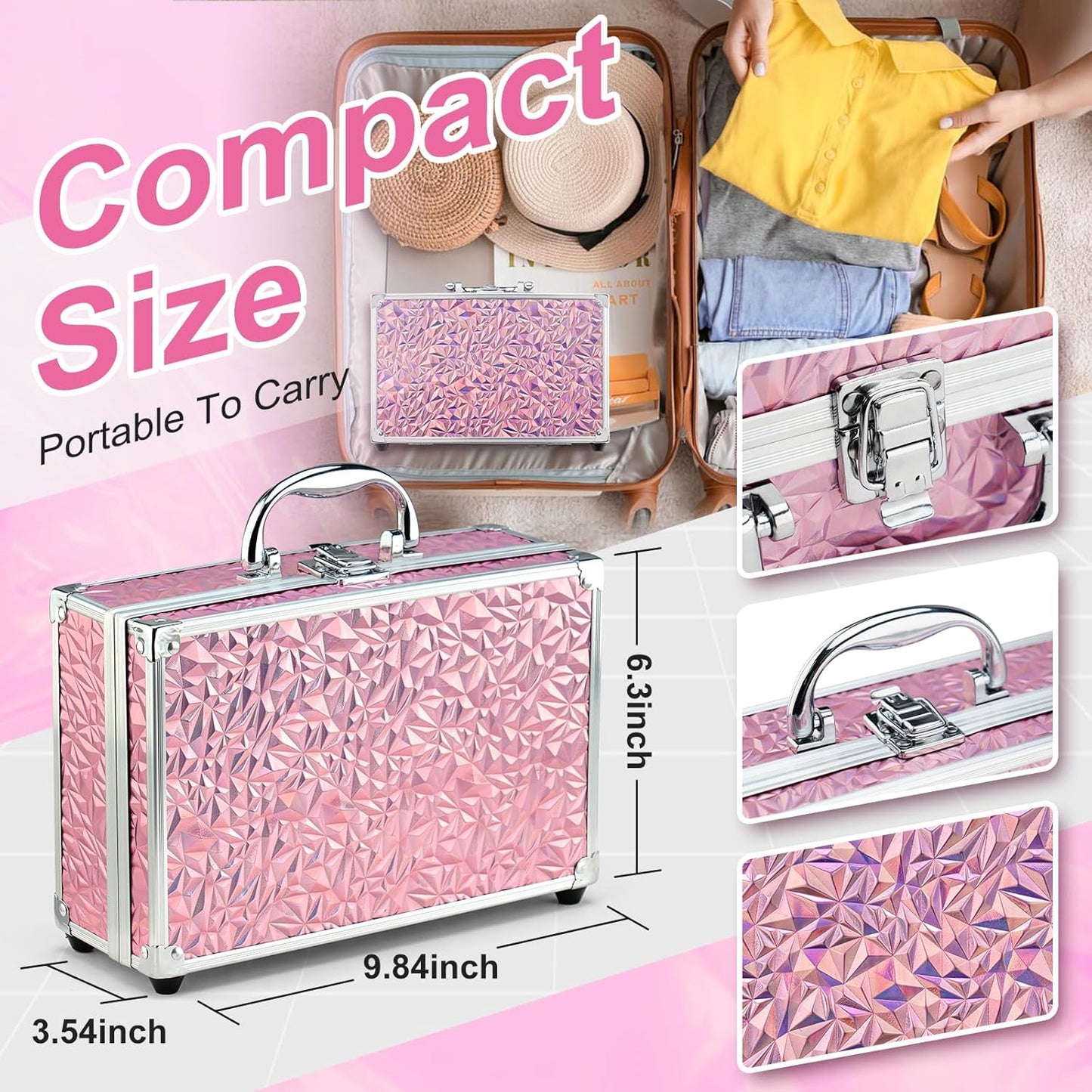 Color Nymph Starter Makeup Kit for Tweens Girls, Train Case for Women Full Kit with Eye Shadow, Lipstick, Blush, Brushes, Lipgloss, Mascara, Brow Wax and Mirror Pink Full Starter Cosmetics Set