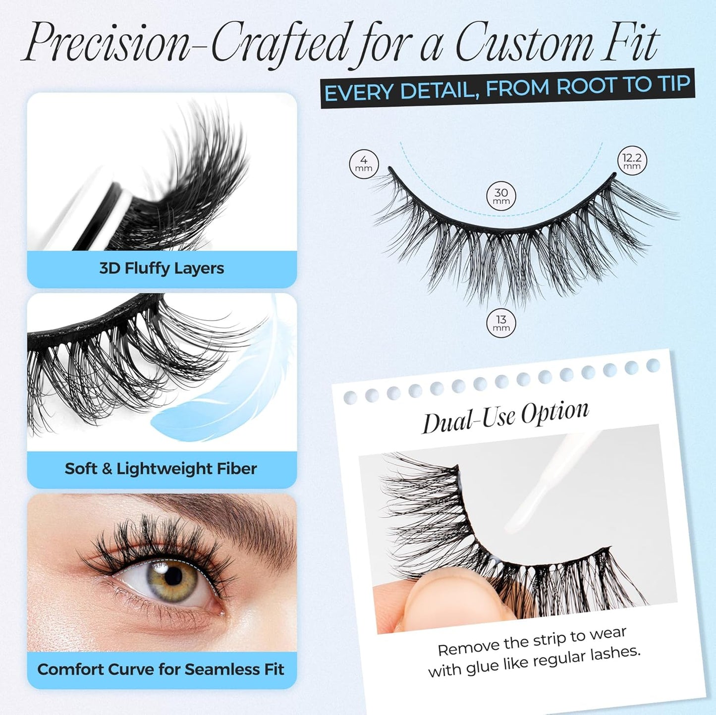 LASHVIEW Self Adhesive Eyelashes 5 Pairs Cat Eye Wispy Self-adhesive False Lashes Reusable Natural Look Press On Lashes No Glue Need Eyelashes with Replacement Adhesive Strips (CV01)