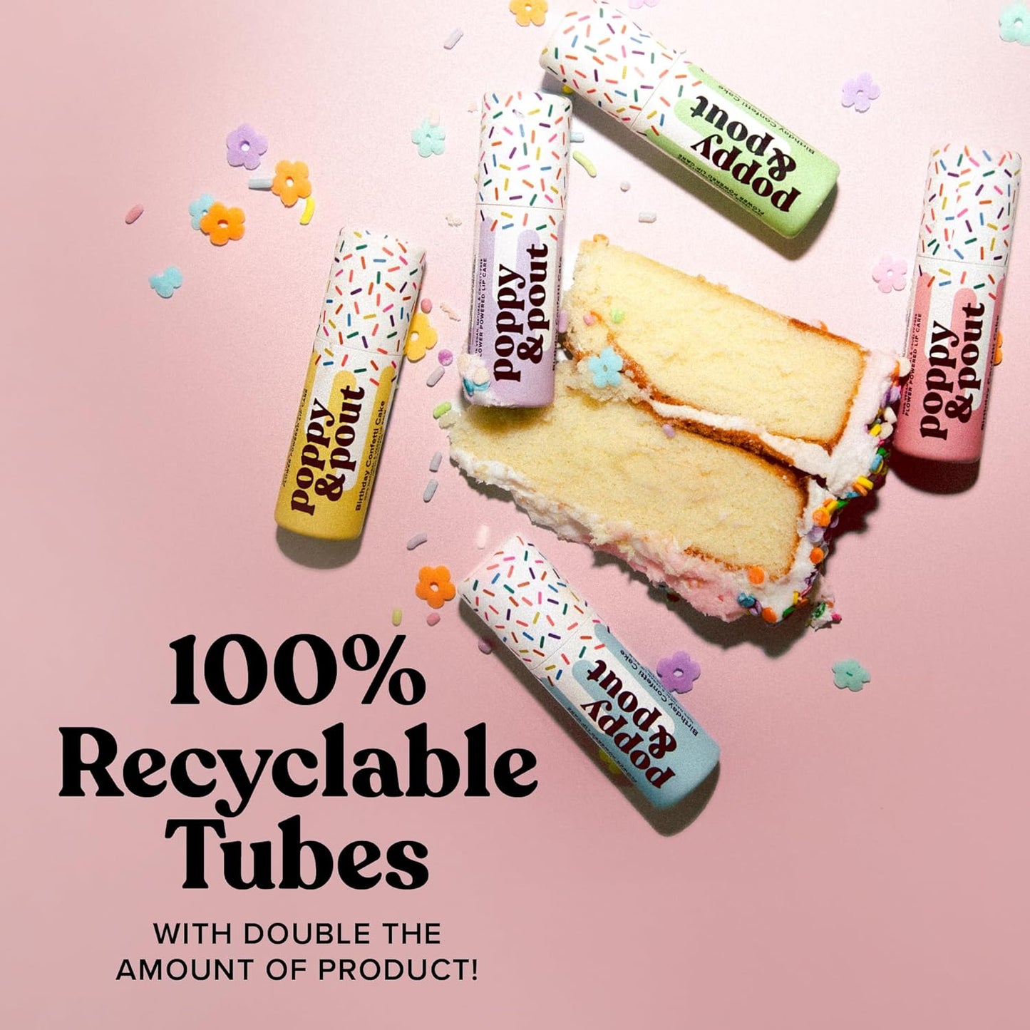 Poppy & Pout Birthday Cake Jumbo Lip Balm | All Natural Lip Balms & Moisturizers | Hydrates with Beeswax, Vitamin E, Organic Coconut Oil | Cruelty-Free | Lip Balm in Recyclable Cardboard Tube (Yellow)