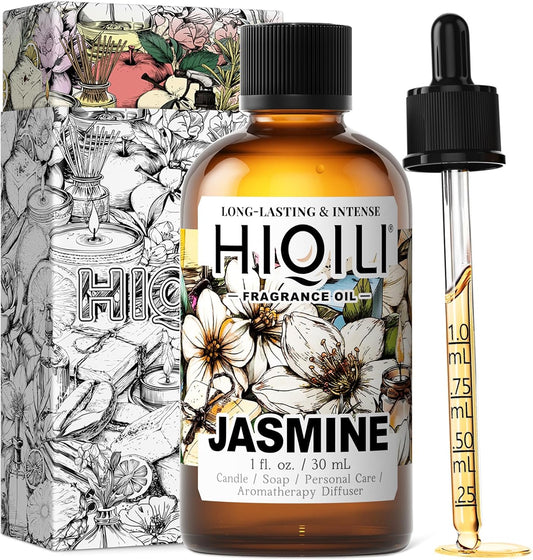 HIQILI Jasmine Fragrance Oil for Aromatherapy Diffuser, Floral Scent for Candle, Perfume Making, Skin Care, Laundry Essential Oil - 1 Fl Oz