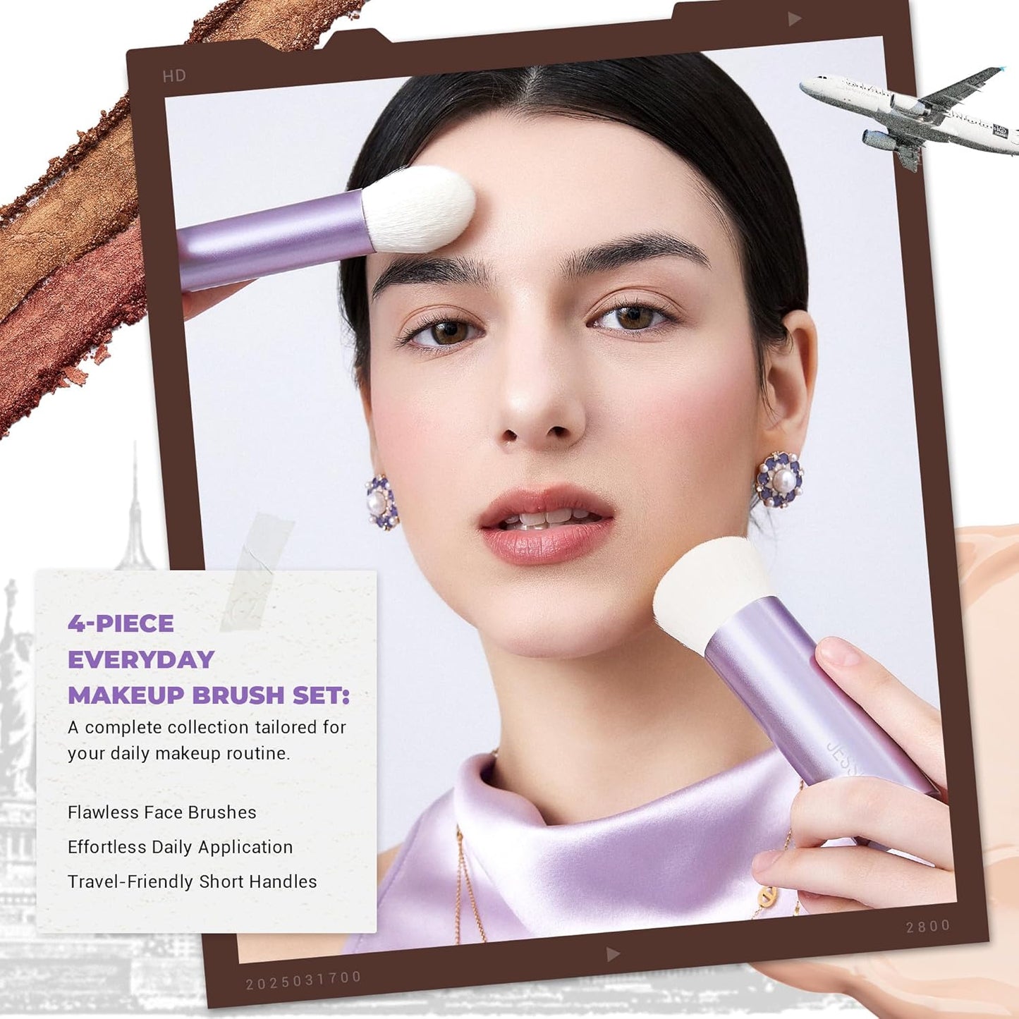 Jessup Makeup Brushes Set 4pcs Face Kabuki Brush for Foundation Contour Powder Blush Bronzer and Highlighter, Premium Synthetic Fiber Cruelty-Free, Luxury Purple T517