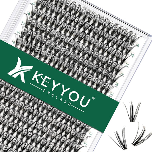 Lash Clusters 300pcs Individual Lashes 30D 0.07D Curl 18mm DIY Eyelash Extension KEYYOU Large Tray Volume Soft&Natural Cluster Lashes(30D-0.07D,18）