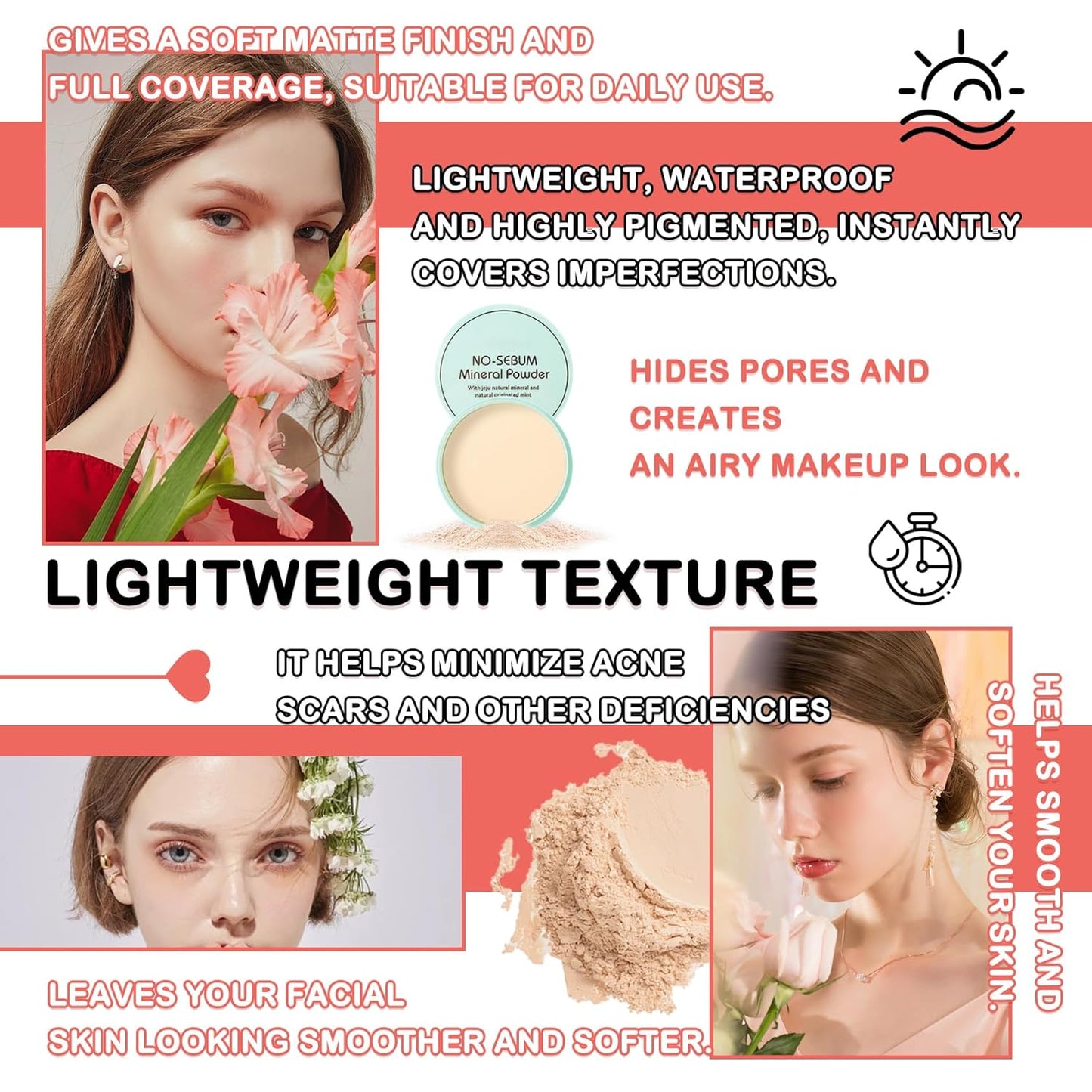 Mushroom Head Air Cushion CC Cream Full Coverage Liquid Foundation Set,Oil Control Concealer Lasting Moisturizing BB Cream,Loose Setting Face Powder Moisturizer Base Primer Makeup with Makeup Sponge