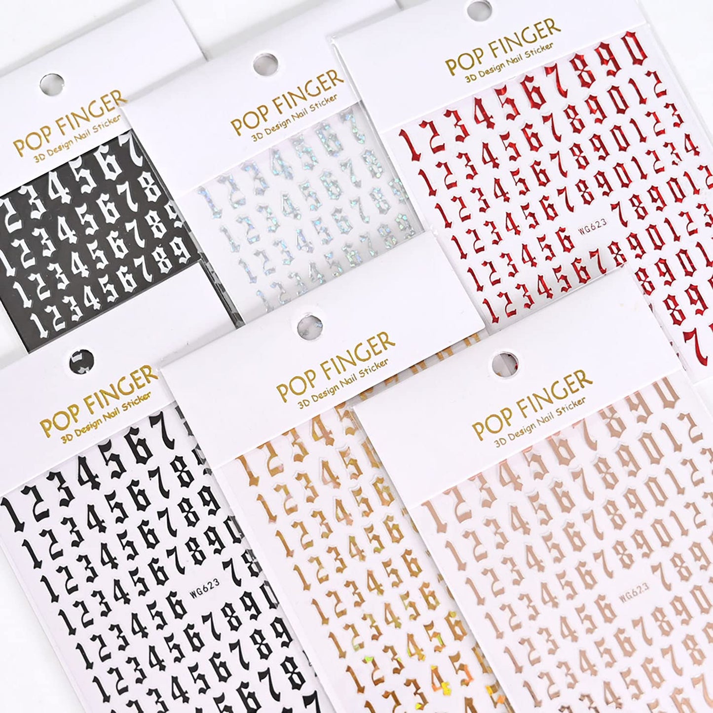 SILPECWEE 9 Sheets Number Nail Stickers Tips 3D Laser Nail Decals for Women Self Adhesive Nail Art Stickers Manicure Design Sticker Nails Decoration with 1Pc Tweezers