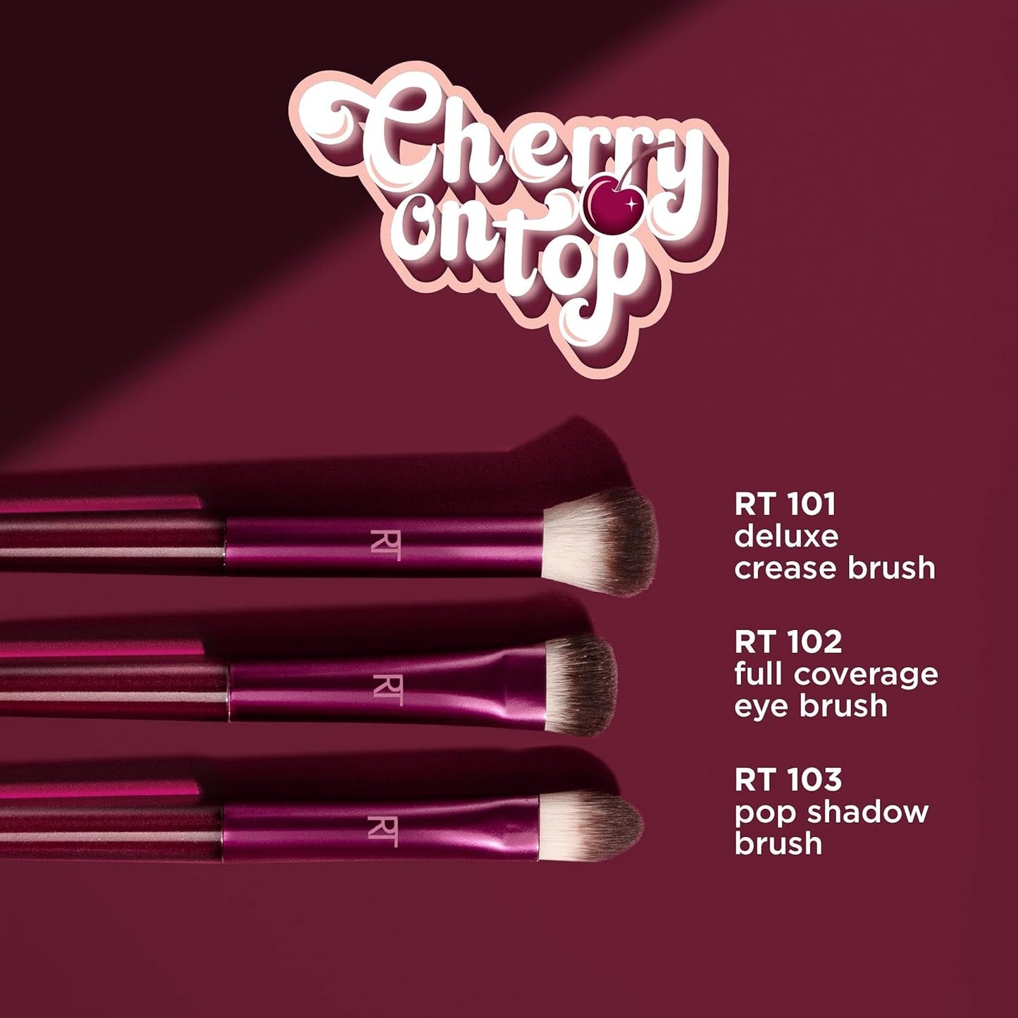 Real Techniques Cherry On Top MesmerEYES Brush Trio, Limited Edition Makeup Brush Set, Synthetic Bristles, Eyeshadow Blending Brushes, Vegan & Cruelty-Free, For Powder & Cream Shadow, 3 Piece Set