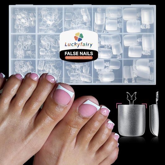 Square Toe Nail Tips, 504Pcs 15 Sizes Full Cover Press On Toenails for Women, Long Wider Pre-etched Double Matte Fake Toenails for Big Toe Nail Extensions Home DIY Salon Soak Off