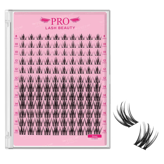 PRO LASHBEAUTY Lash Clusters, Eyelash Clusters 8-18 Mixed Cluster Eyelash Extensions Mixed Lash Extension Reusable Soft & Comfortable (Dewy,8-18mix)