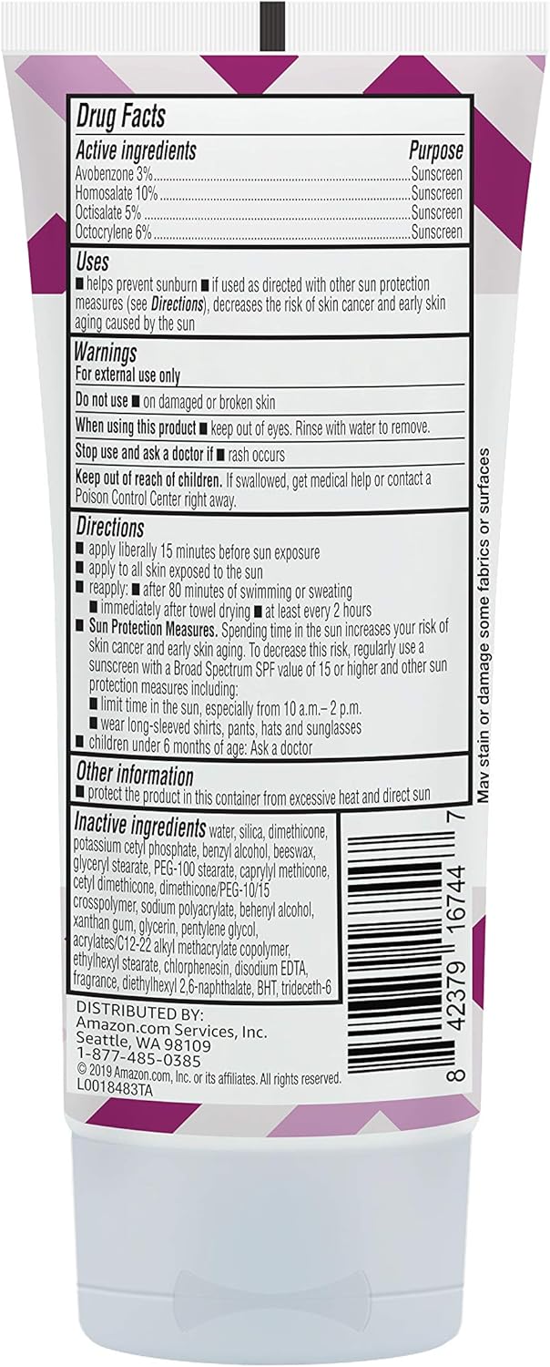 Amazon Brand - Solimo Sheer Face Sunscreen, Formulated without Octinoxate & Oxybenzone, Unscented, 3 fl oz (Pack of 1)