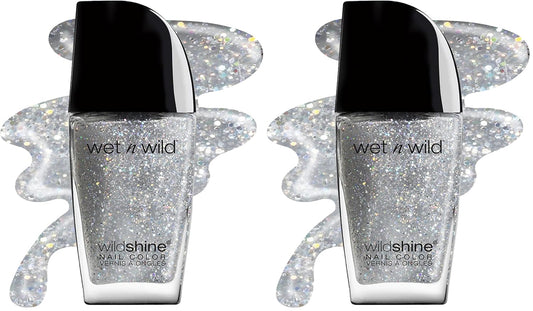 wet n wild Wild Shine Nail Polish, Kaleidoscope, Glitter Top Coat, Nail Color (Pack of 2)