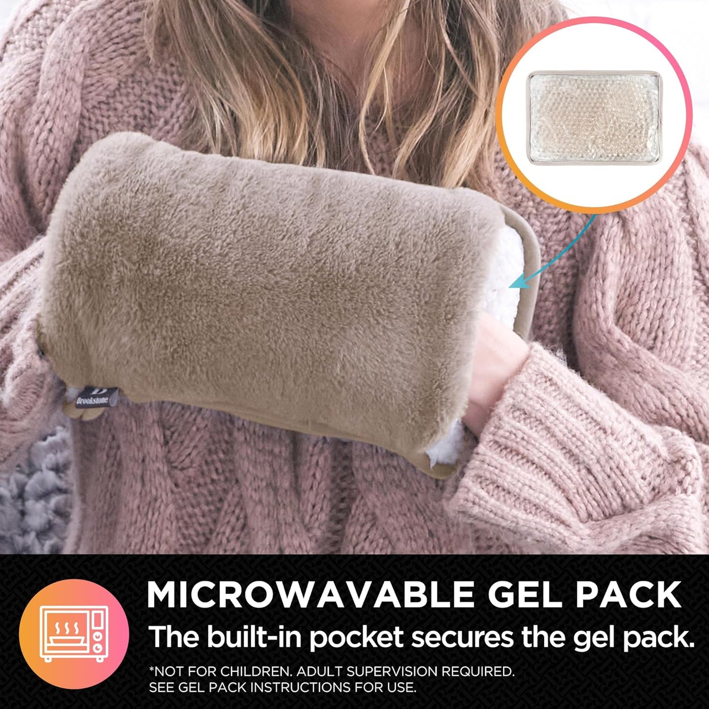 Brookstone Faux Fur Hand Warmer | Soothe Cold Hand Muff with Microwavable Gel Pack for Long Lasting Heat | Cozy Sherpa & Plush Lining for Ultimate Comfort | Hand Muffs for Women & Men
