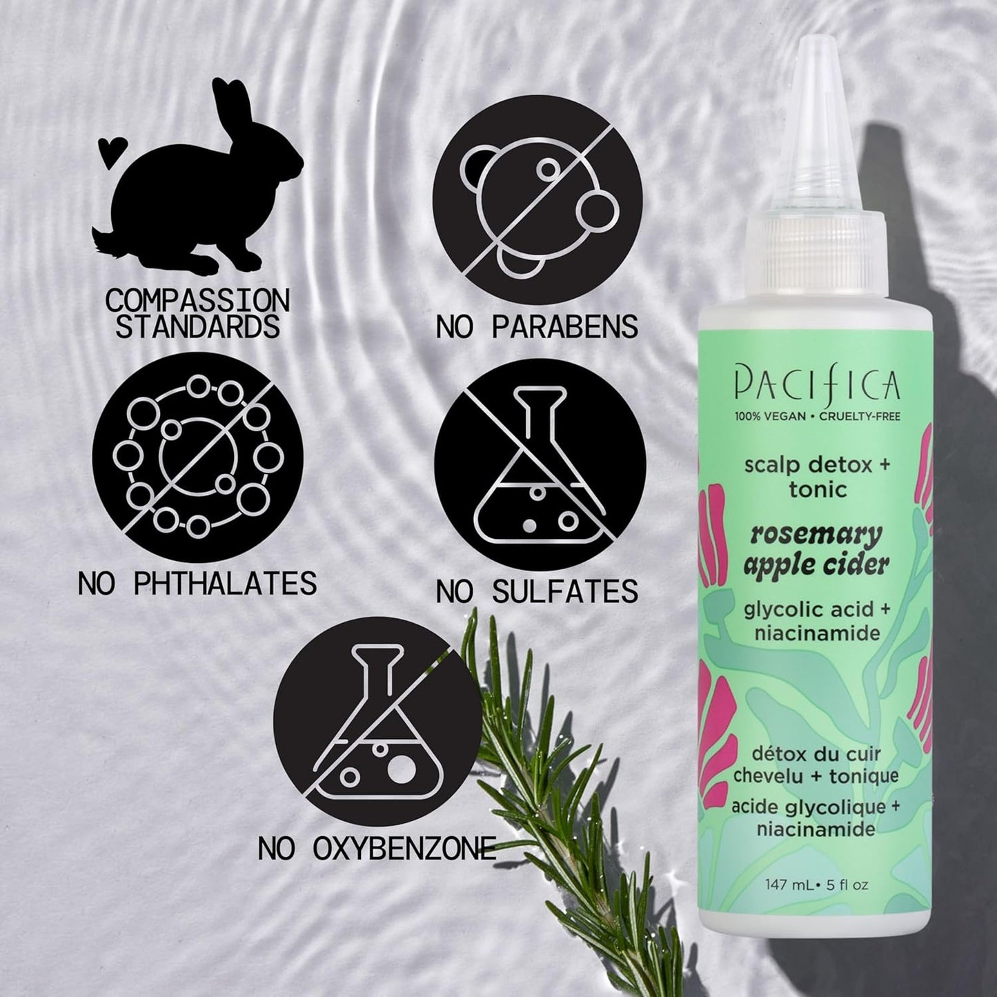 Pacifica Scalp Detox Tonic – Rosemary Apple Cider Scalp Exfoliator - Scalp Scrub w/ Salicylic Acid for Clarifying Build Up & Purifying - Itchy, Dry Scalp Treatment , Vegan & Cruelty-Free, 5 oz