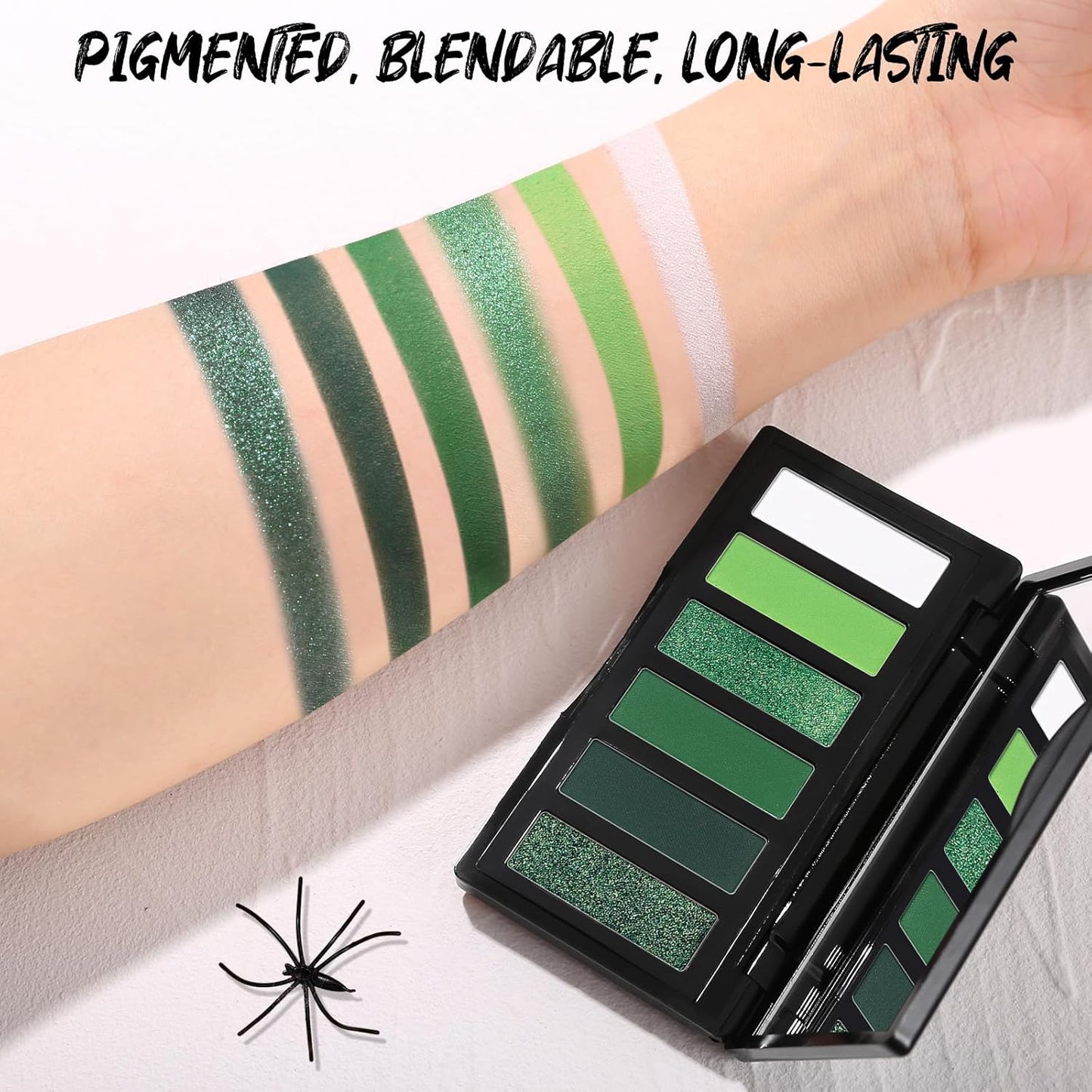 Green Eyeshadow Palette with Mirror Lime Forest Emerald Tones Matte Shimmer 6 Colors Mini Eye Shadow Pallet Travel Size Highly Pigmented for Goth Fairy Joker Wicked Halloween Parties Makeup