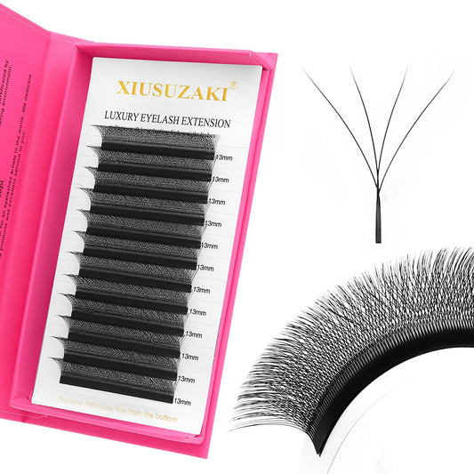 YY Lash Extensions Supplies Y Eyelash Extensions 0.07mm Thickness D Curl 14mm Premade Fans 4D Russian Volume Matte Black 12 Rows Crisscross Eye Lashes(YY-0.07-D,14mm)