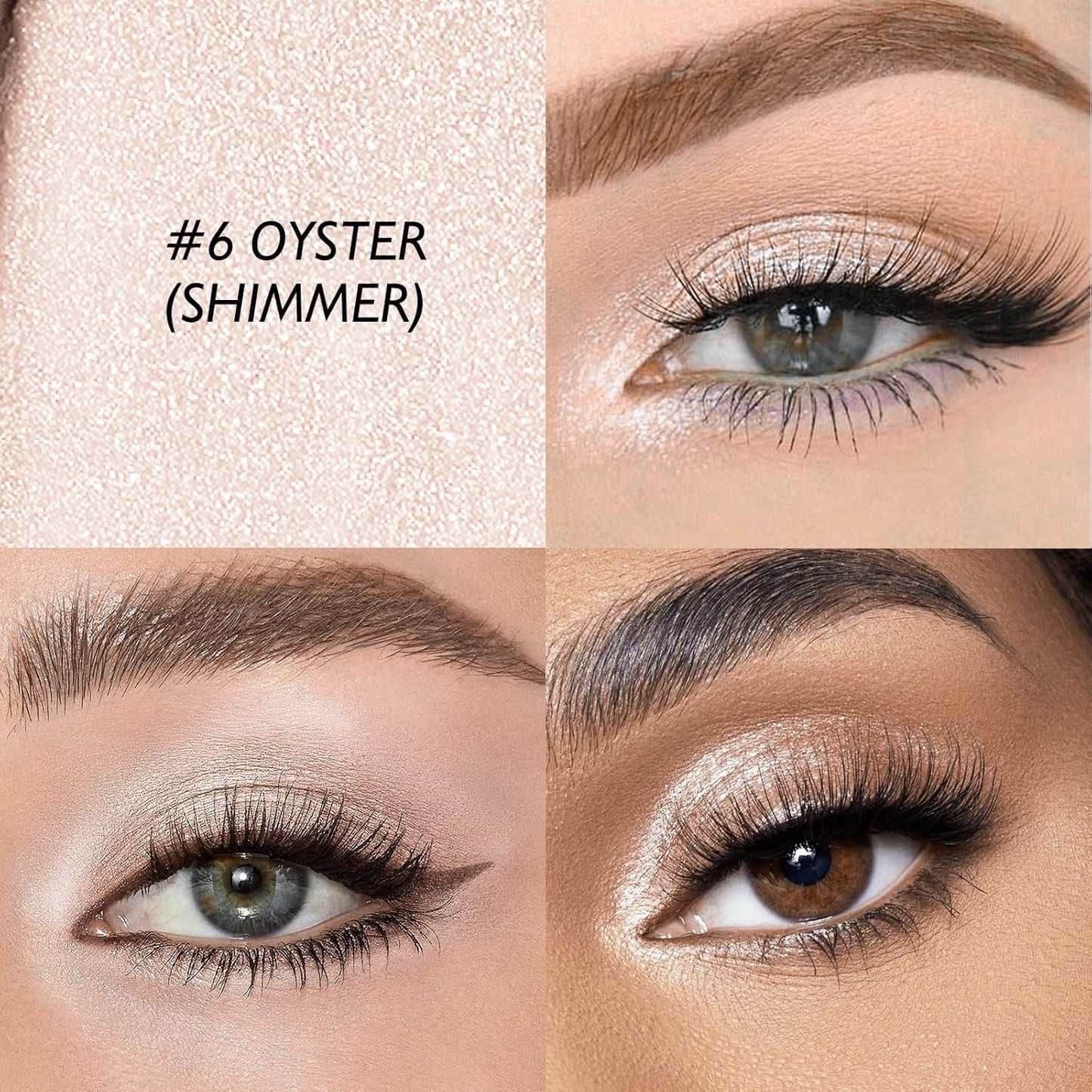 Eyeshadow Stick Shimmer Waterproof Long Wear Eye Brightener Cream to Powder Glitter Eye Shadow Crayon High Pigmented Highlighter Eye Liner Pencil Makeup Crease-Proof Buildable Color, 6 OYSTER