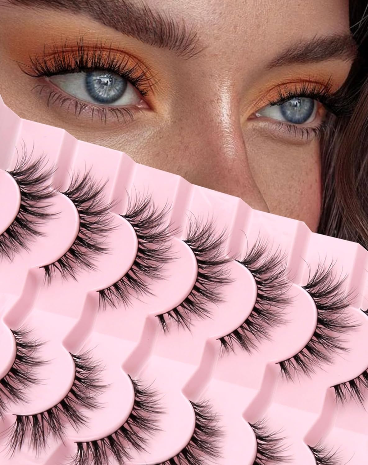 Lashes Natural Wispy Strip Eyelashes Natural Look Flared False Eye Lashes Soft Lash Fluffy Cat Eyelash 7 Pairs Everyday D05