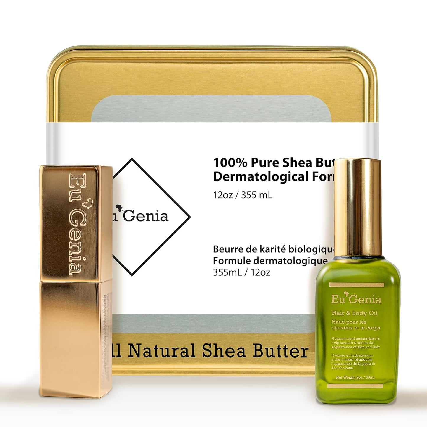 Face, Lip & Body Shea & Moringa 3-PC Gift Set – Hydrating Lip Balm, Nourishing Body Oil, 12oz Dermatological Shea Butter – Natural Skincare