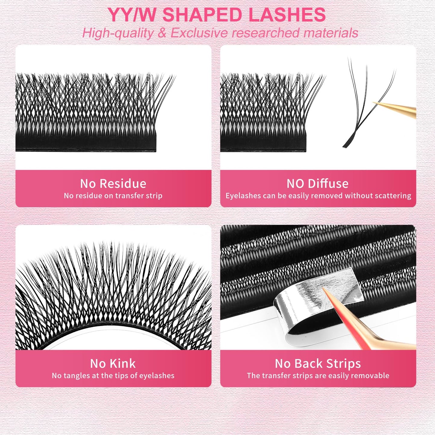 Lash Extensions Double Tips 3D Eyelash Extensions W Shape 0.07mm Thickness C Curl 15mm Premade Fans Easy Fan Volume Matte Black Crisscross Eyelashes(W-3D-Double Tips-0.07-C,15mm)