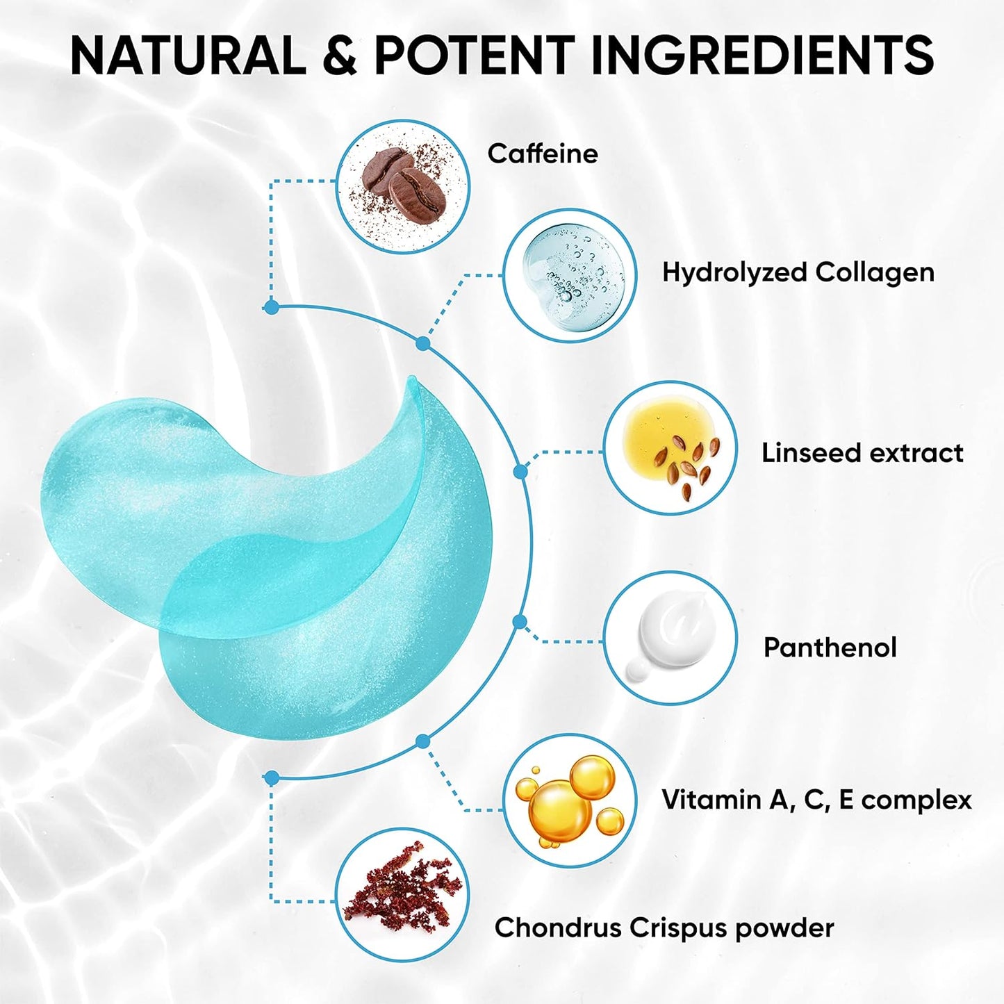 Under Eye Patches for Puffy Eyes, Dark Circles, Dull Skin - Natural Moisturizing Support - Help with Wrinkles and Fine Lines - Under Eye Mask with Hyaluronic Acid, Collagen, Caffeine - 30 Pairs