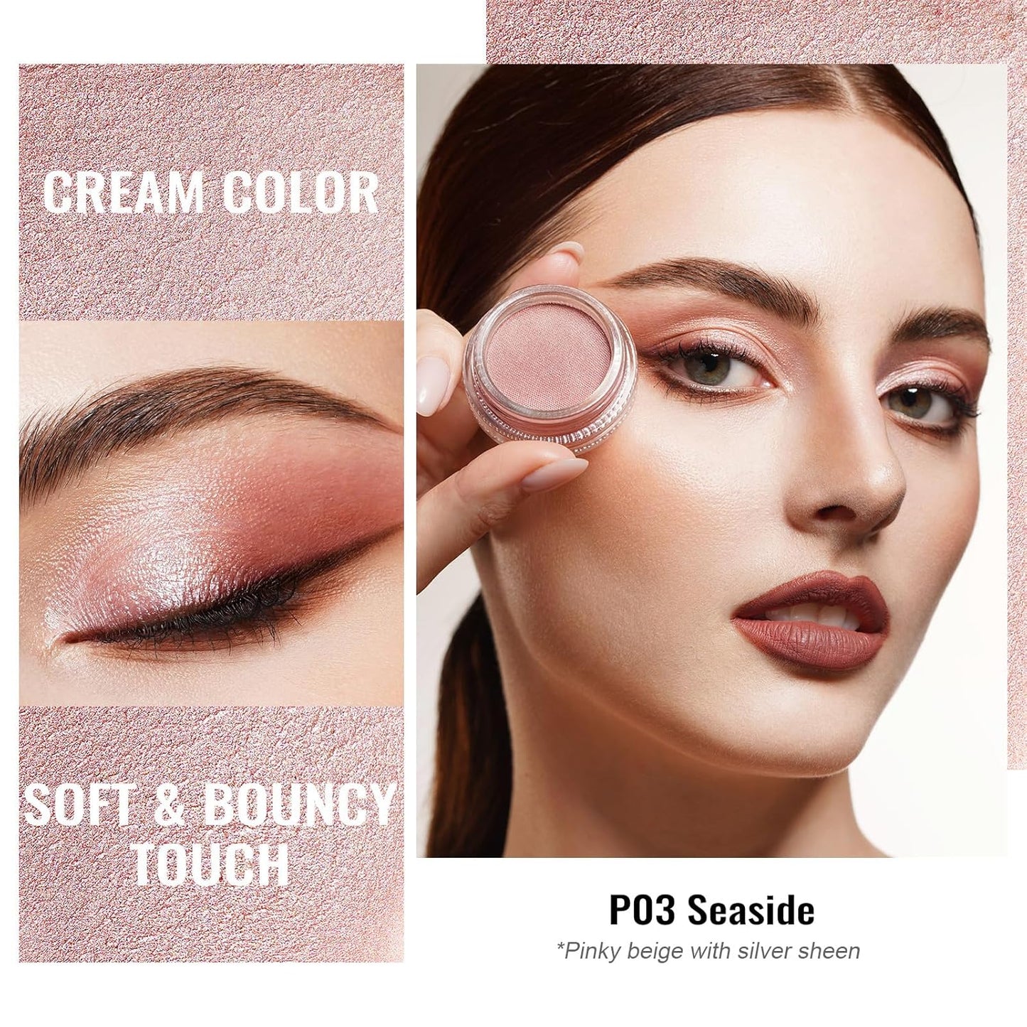 Oulac Nude Pearl Cream Eyeshadow also for Highlighter Shimmer Eye Shadow Waterproof&Long Lasting with Moisturizing Formula Blendable Shimmer Eye Make-up,Vegan & Cruelty-Free,6g, P03