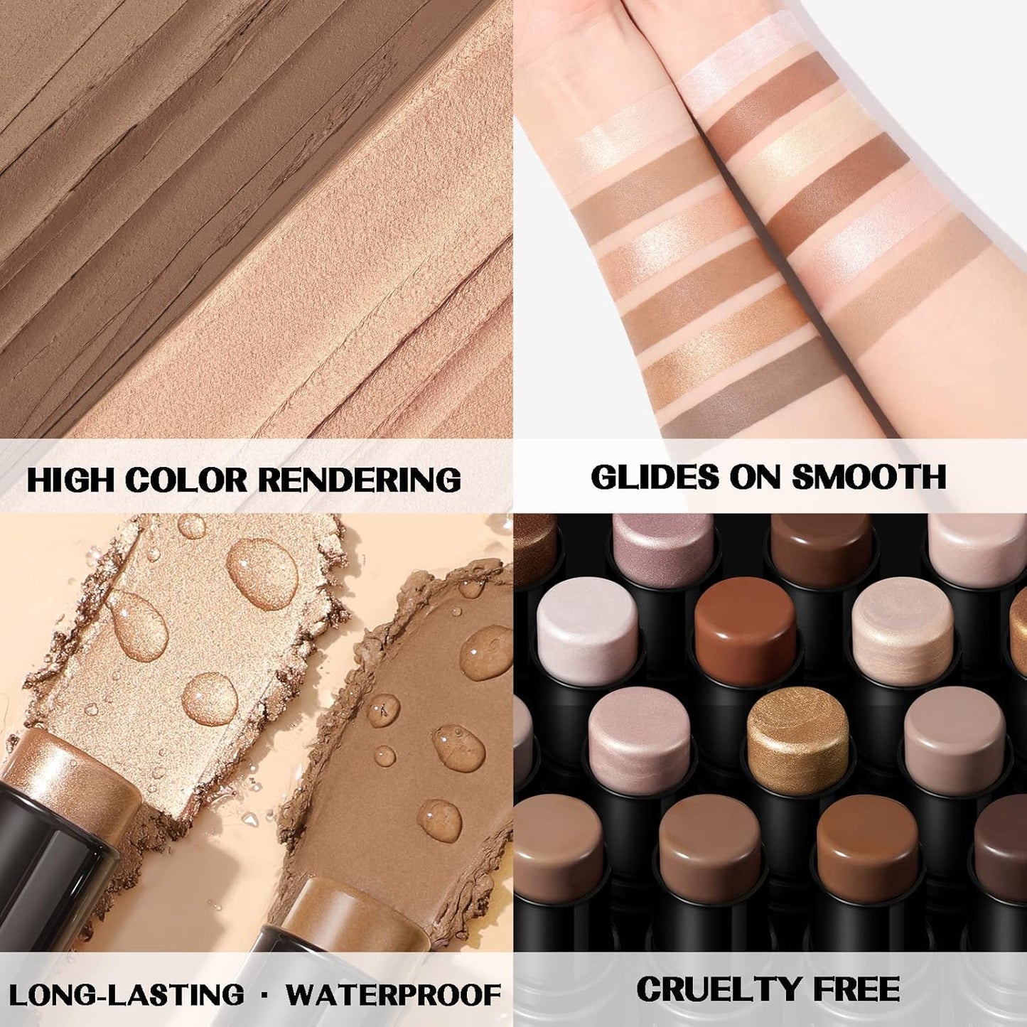 FOCALLURE 2 Pcs Mineral Cream Contour Stick,Moisturize Highlighter and Bronzer Pen,Non Stick Face Brightens & Shades Pencil,Long Lasting & Smooth Gliding Face Illuminator Makeup,Medium