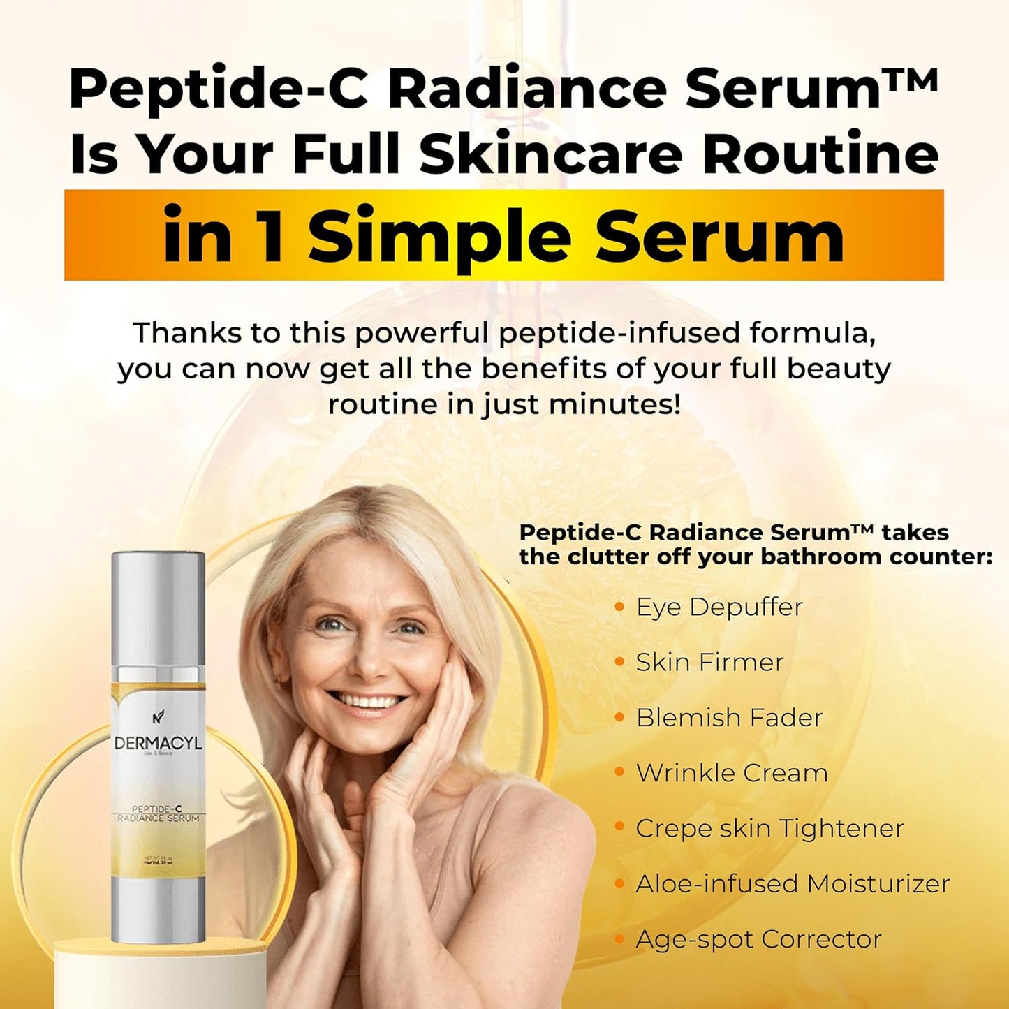 Peptide-C Radiance Serum - Anti-Aging Face Serum with Peptides, Vitamin C, Hyaluronic Acid - Hydrates, Firms, Smooths Wrinkles, 1 oz