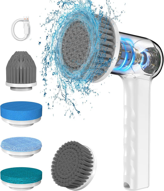 Electric Spin Scrubber, Cordless Electric Cleaning Brush with 5 Replaceable Heads, Battery Level Display Handheld Electric Scrubber for Cleaning Bathroom, Tub, Tile, Floor, Sink, Window, Stove Hsicily