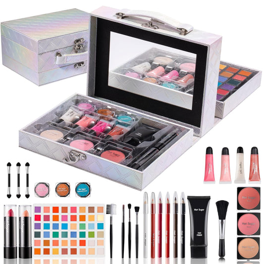 Hot Sugar Makeup Kit for Preteen Girls 10-12, Birthday Christmas Makeup Gift Set for Teens 16-18, All in One Beginner Makeup Kit for Women Full Kit (White Diamond)