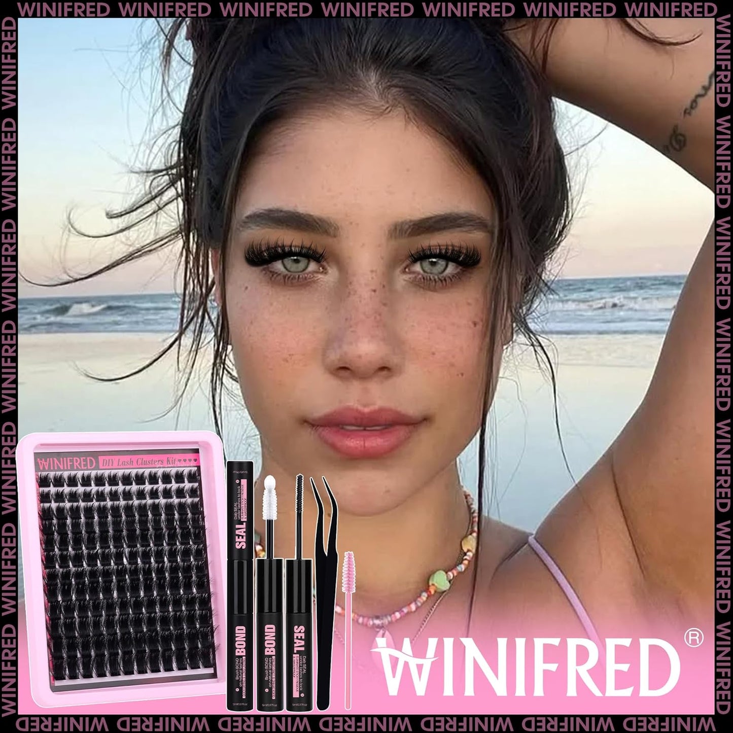 Winifred Lash Clusters Kit Fluffy Lash Extension Kit Fairy Wispy Eyelash Clusters Thick Volume Cluster Eyelash Extensions 10-18mm Lash Clusters with Spikes Lash Kit with Lash Bond and Seal