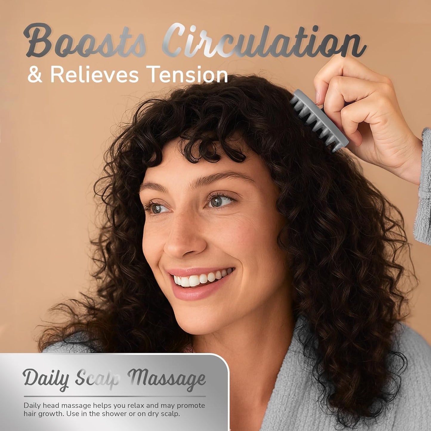 Silicone Scalp Scrubber - Massage Shampoo Brush, Soft Bristles for Hair Growth & Dandruff Removal - Ergonomic Design, Wet & Dry Use, Deep Cleansing Scalp Exfoliator for All Hair Types - Gray