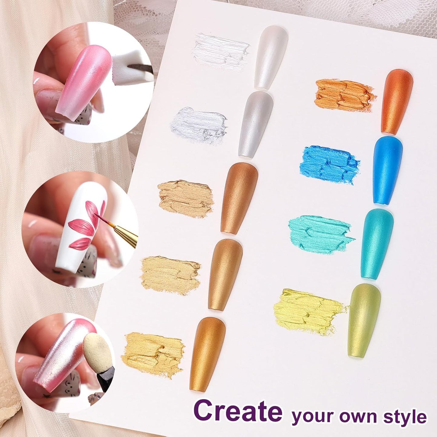 Gradient Painting Gel, 9 Colors Ombre Gel Nail Polish Gold Silver Blue Metallic Effect Sponging for Pigment Pat Aura Nails, French Manicure Soak of UV Home Salon Satin Metal