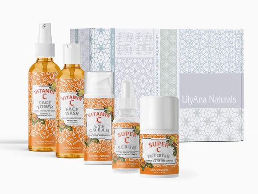 LilyAna Naturals Vitamin C Skincare Gift Set - Brightening and Anti-Aging Skin Care Products - Vitamin C Serum and Hyaluronic Acid - 5 Piece Set