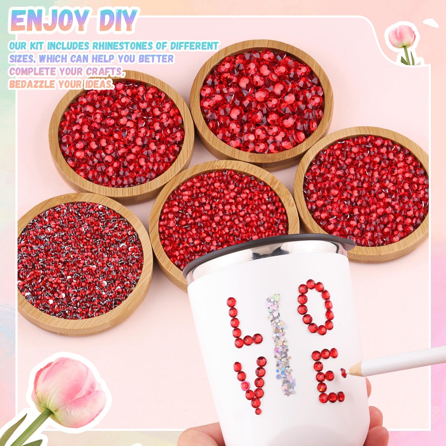 30000Pcs Resin Red Rhinestones for Bedazzling Crafting with b7000 Jewelry Glue, Bulk Flatback Gems Bedazzler Kit for Crafts Clothes Shoes Fabric Nail Diamond Art, Assorted Size 2/3/4/5/6mm