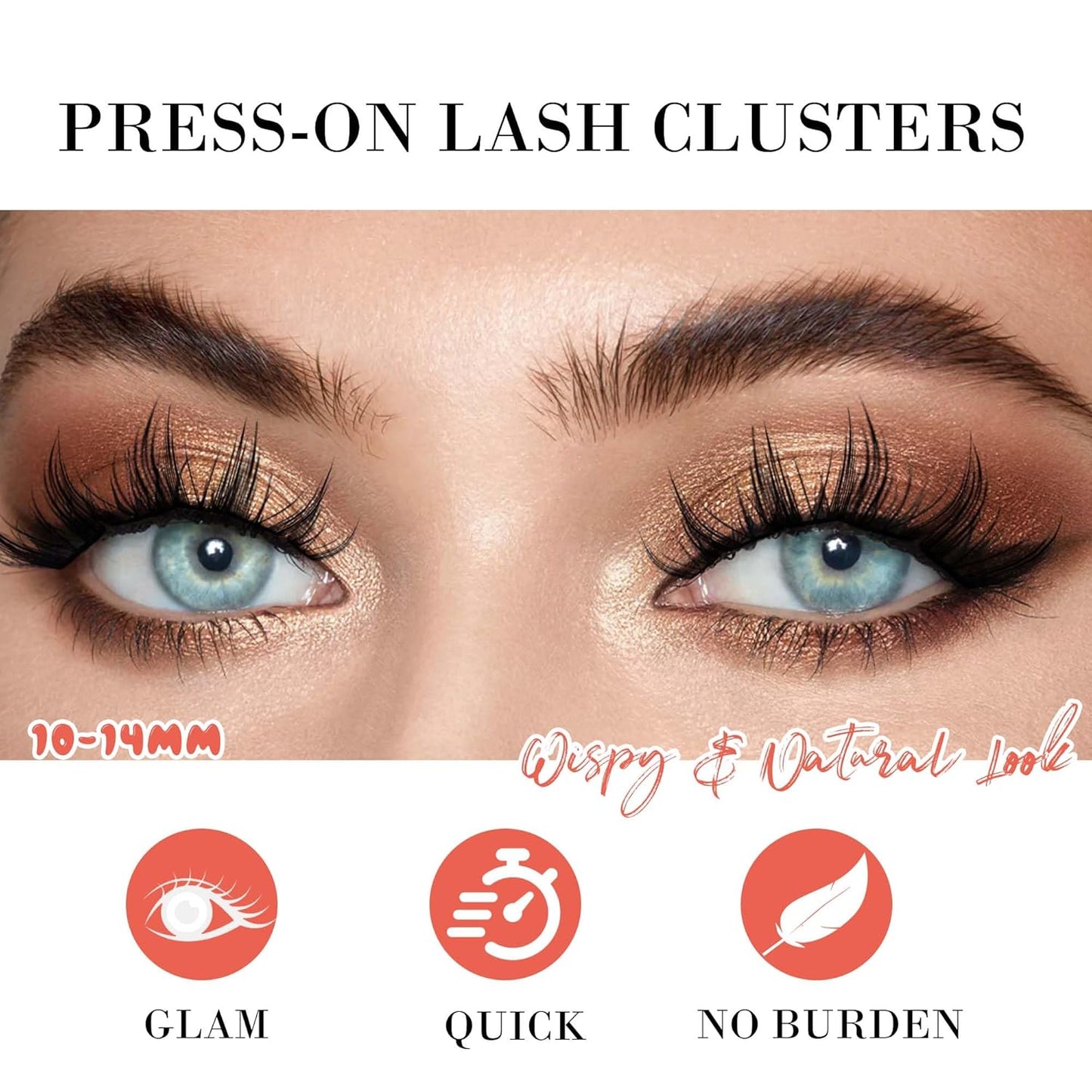 GAQQI Self Adhesive Eyelashes Lash Clusters, Press on Lashes 10-14mm Natural Wispy Cluster Lashes, Reusable No Glue Lashes C Curl, NEW-TECH Thin Flakes Pre Glued Eyelashes Clusters (PG09)