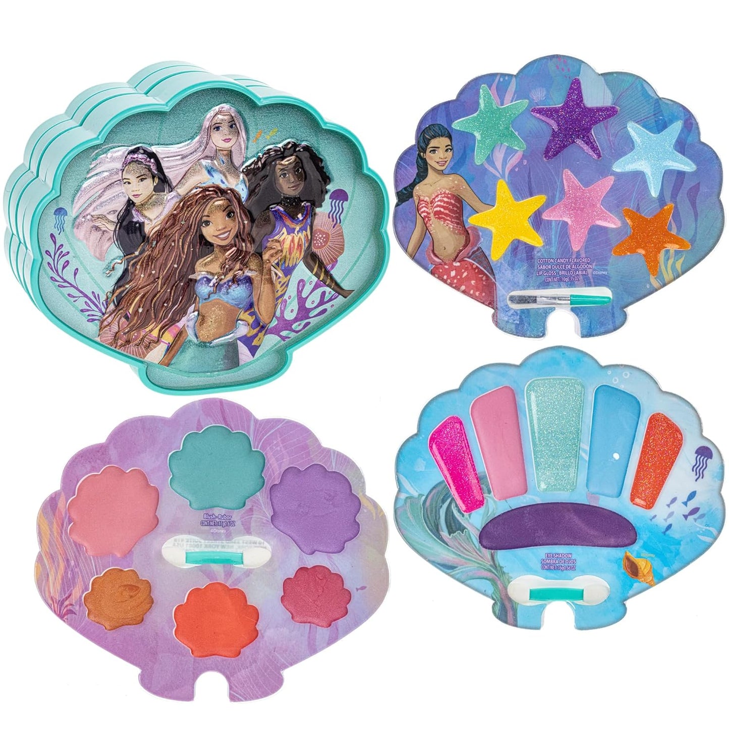 Townley Girl The Little Mermaid Clam Beauty Compact Set Kit with Lip Gloss Palette, Makeup Set for Kids Girls, Ages 3+ Perfect for Parties, Sleepovers and Makeovers