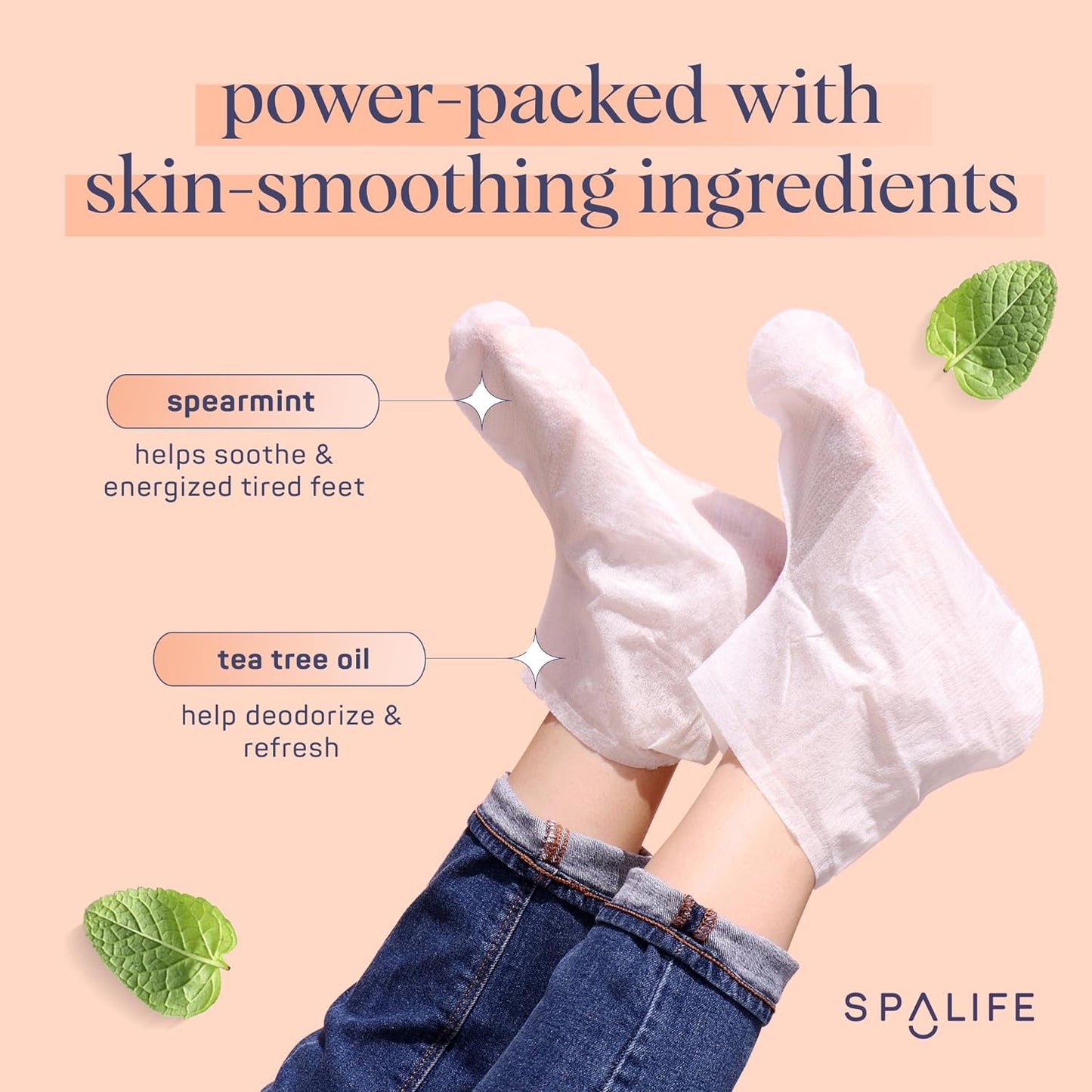 SpaLife Softening Care Foot Sockies (8-Pack) - Spearmint & Tea Tree Oil, Exfoliating Pack for Healthy Feet, Intensive Repair, Callus Remover Sockies, Dry Skin Solution, Moisturizing Foot Treatment