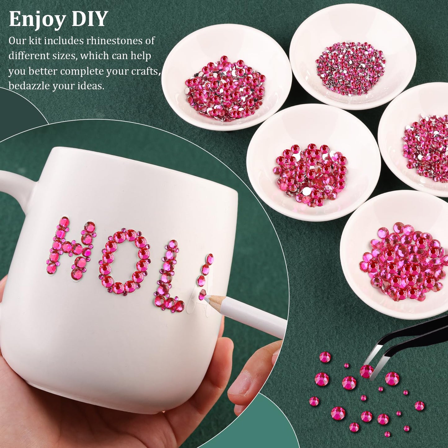 Resin Rhinestones for Crafting with B7000 Jewelry Glue, 2 Boxes Hot Pink Flatback Crystals with 3Pcs 10ml Glue for Bedazzling Crafts DIY Nail Art Makeup，Non Hotfix Gems for Clothing Shoes