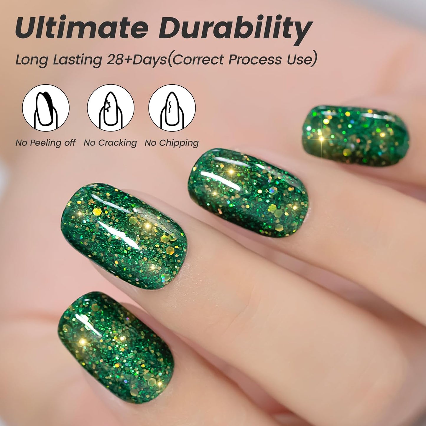 YTD Likomey Glitter Gel Nail Polish,15ml Sparkling Colorful Green Glitter Fall Winter Salon Home DIY UV Manicure Color Varnish,SF359