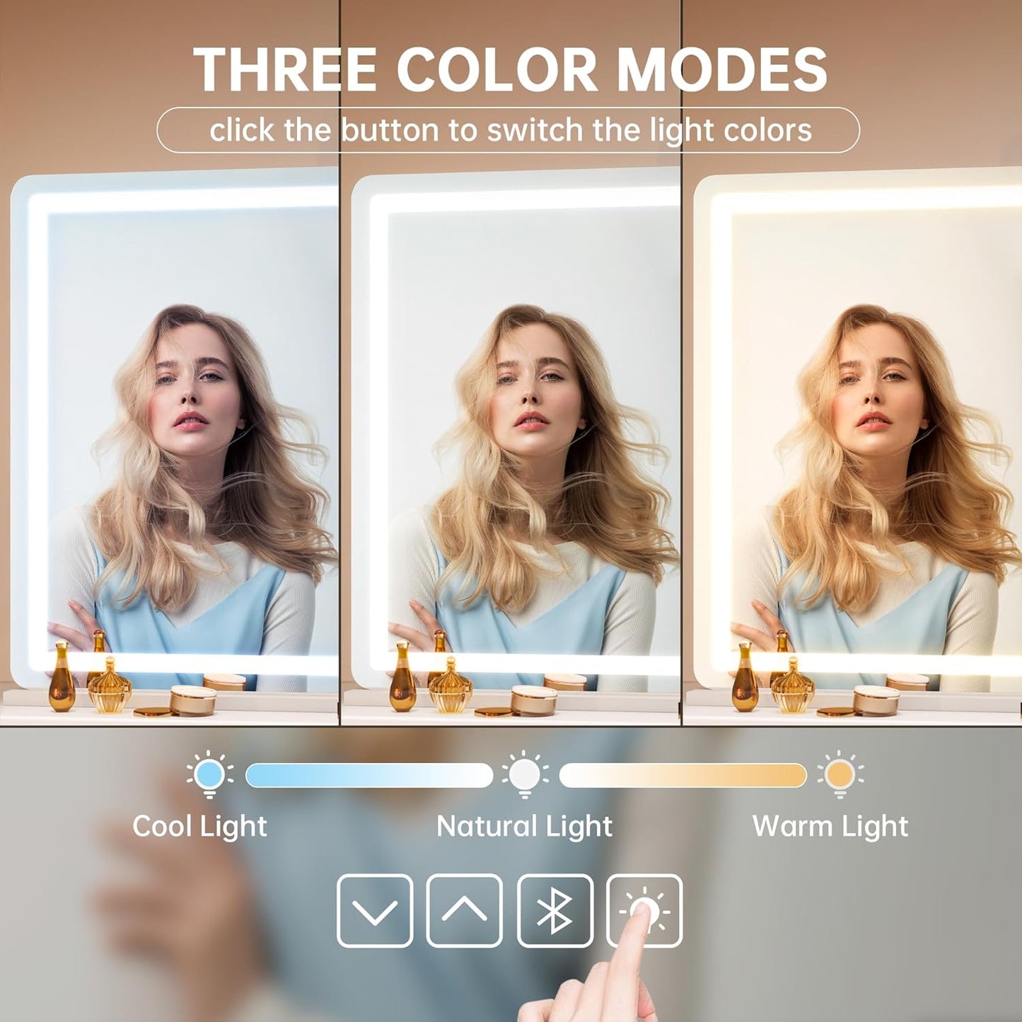 Hasipu Vanity Mirror with Lights and Bluetooth Speaker, 55.1" x 35.8" LED Makeup Mirror, Lighted Makeup Mirror with Dimmable 3 Modes, Touch Screen Control Vanity Mirror Round White