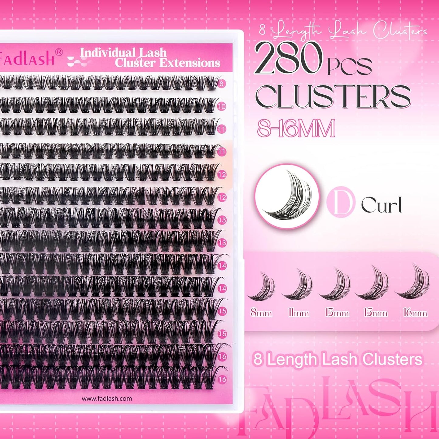 Cluster Lashes D Curl Lash Clusters 280 Pcs Lash Extension Clusters Individual Lashes Soft DIY Eyelash Extensions Mixed Tray Eyelash Clusters Natural Look (60D-0.07D, 8-16mm)