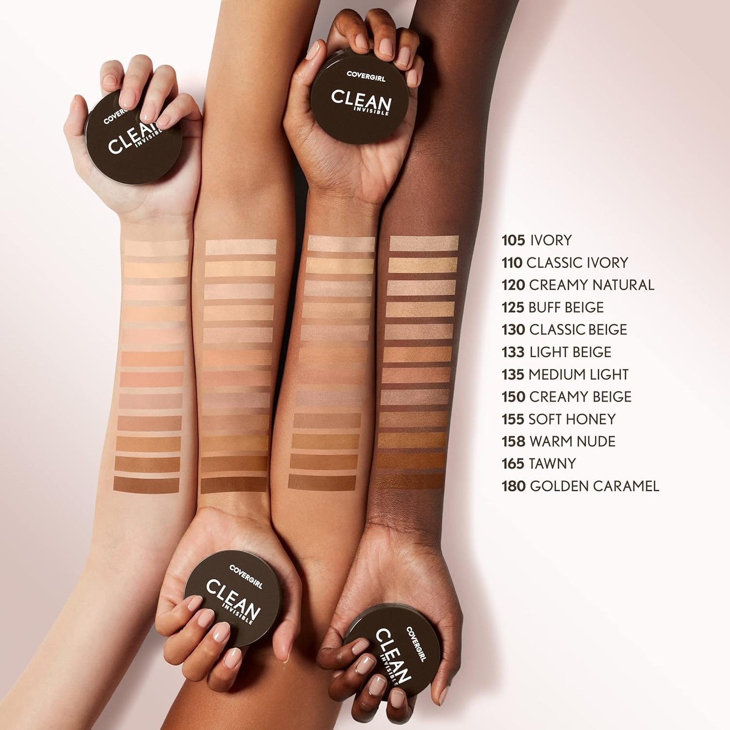 Covergirl Clean Invisible Pressed Powder, Lightweight, Breathable, Vegan Formula, Light Beige 133, 0.38oz (Pack of 5)