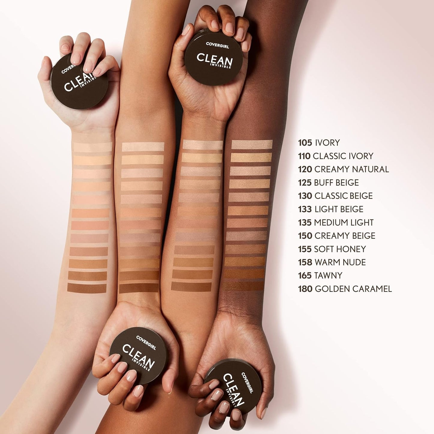 Covergirl Clean Invisible Pressed Powder, Lightweight, Breathable, Vegan Formula, Medium Light 135, 0.38oz (Pack of 2)