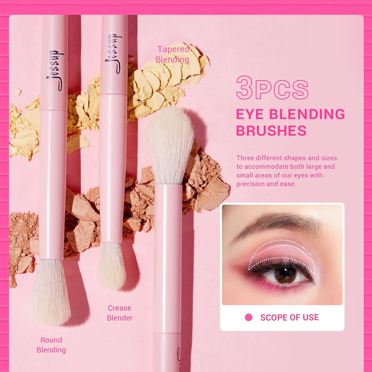 Jessup Eyeshadow Brush Set 10Pcs Pink Eye Makeup Brushes Concealer Brush Premium Synthetic Eye shadow Eyeliner Smudge Crease Blending Brush for Makeup, T496