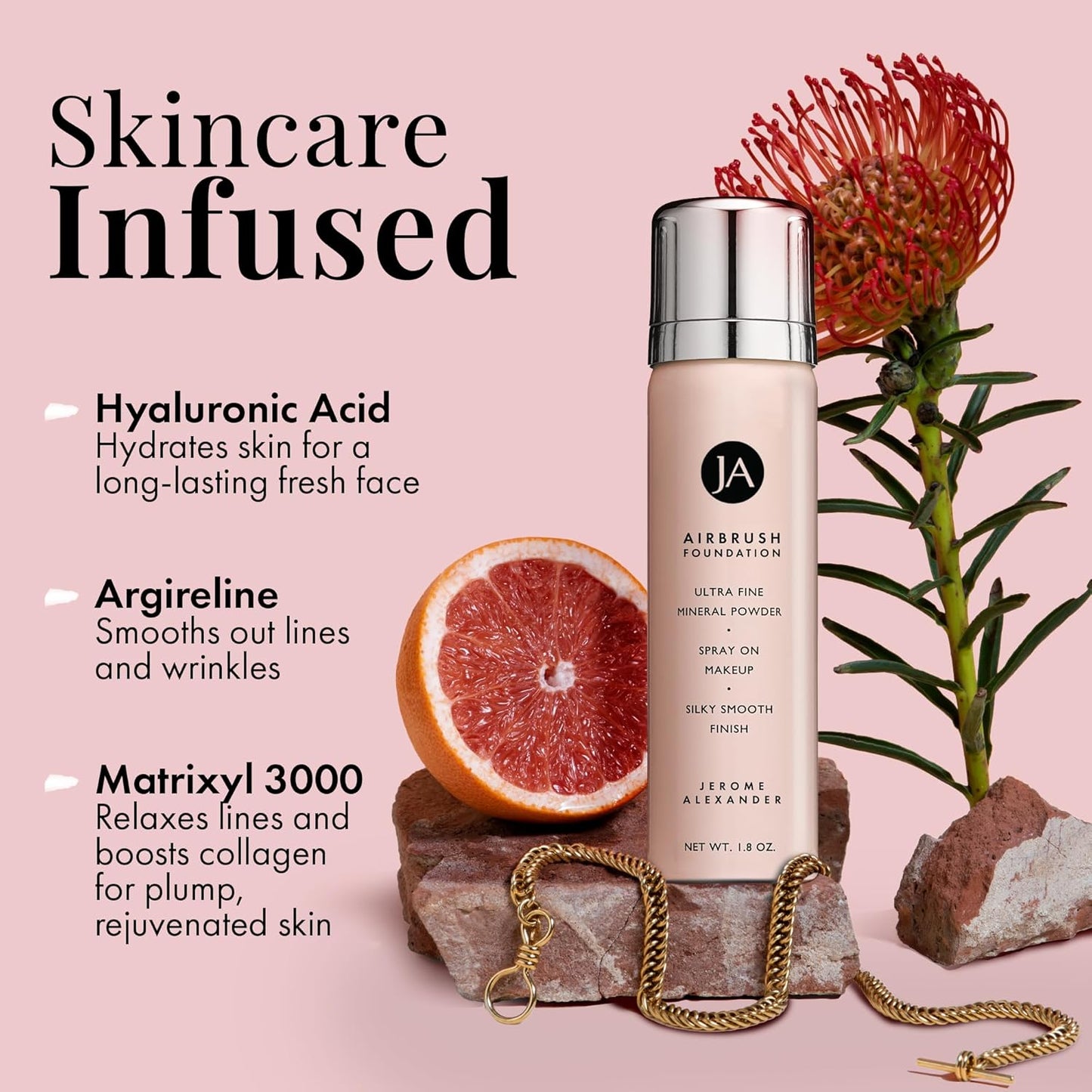 MagicMinerals AirBrush Foundation by Jerome Alexander – 2pc Set with Airbrush Foundation and Kabuki Brush - Spray Makeup with Anti-aging Ingredients for Smooth Radiant Skin - Light