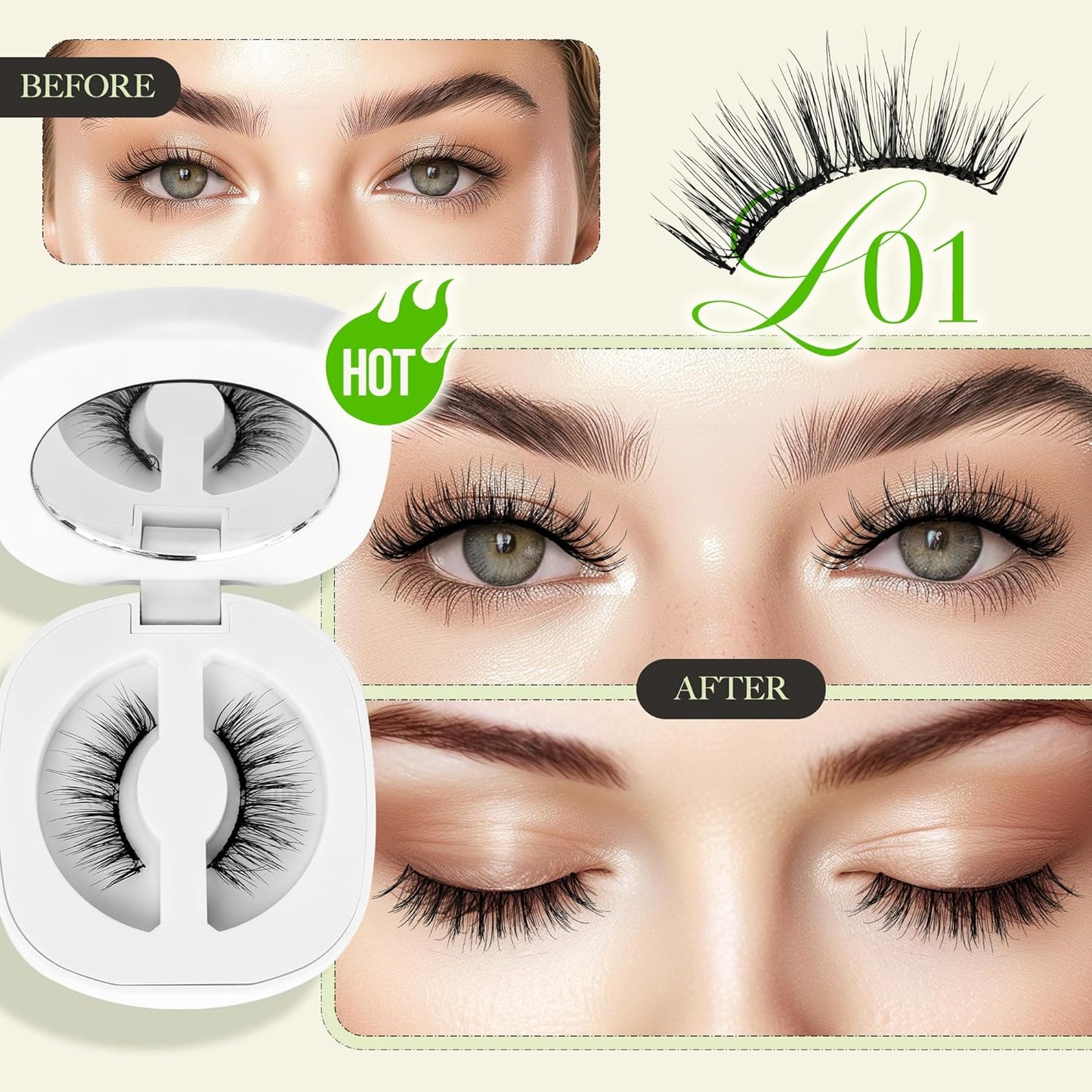 LASHVIEW Soft Magnetic Eyelashes with Applicator, Reusable Magnetic Lashes Natural Look, No Glue Needed Magnetic Lashes Windproof & Waterproof for All-Day Comfort (L01)