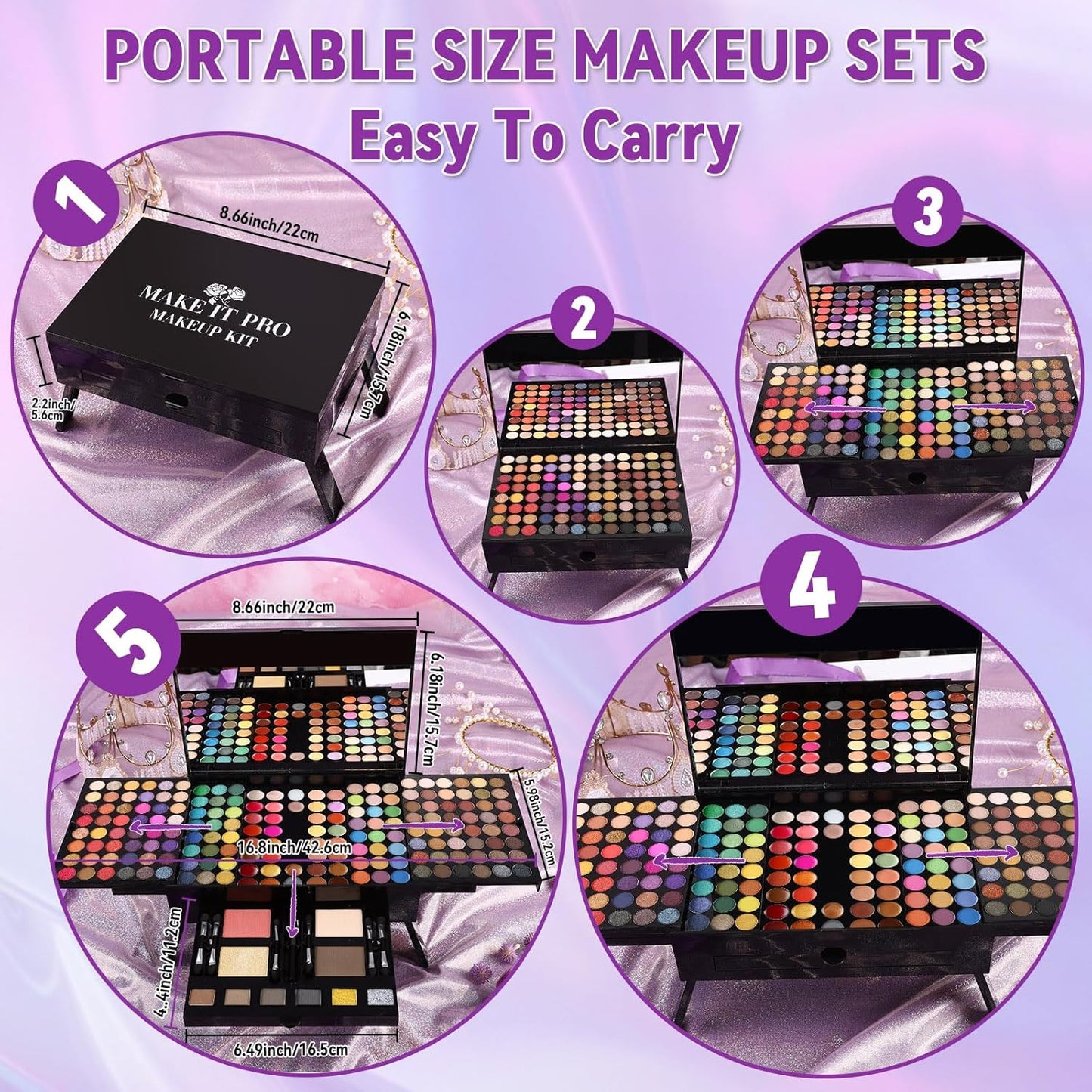 Women Makeup Sets Full Kits - 190 Colors Cosmetic Make Up Gifts Combination with Eyeshadow Facial Blusher Eyebrow Powder Face Concealer Powder Eyeliner Pencil Lip Colors with Full Size Mirror All-in-One Makeup Palette Kit (SET B)