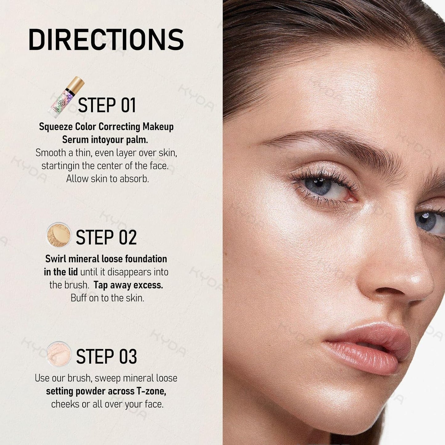 KYDA Mineral Makeup Kit, Includes SPF 50 Color Correcting Primer, SPF 35 Loose Powder Foundation + Translucent Loose Setting Powder, Foundation Brush, Makeup Starter Set, Travel Size - Fairly Medium