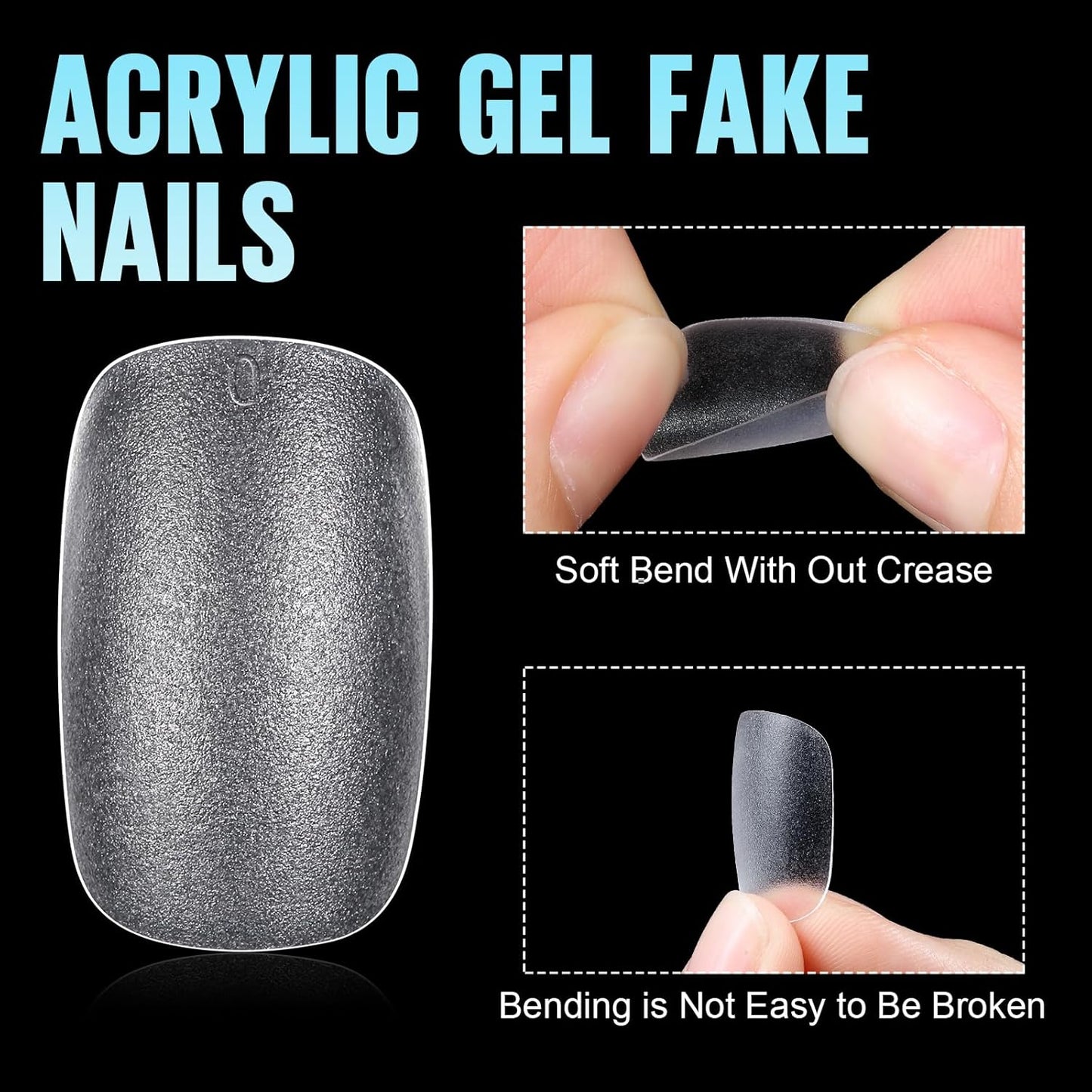 TOMICCA Short Oval Nail Tips, 240Pcs 15Sizes Double Sided Matte Nail Tips for Manicure, Acrylic Full Cover Fake False Press on Nails for Home DIY Art