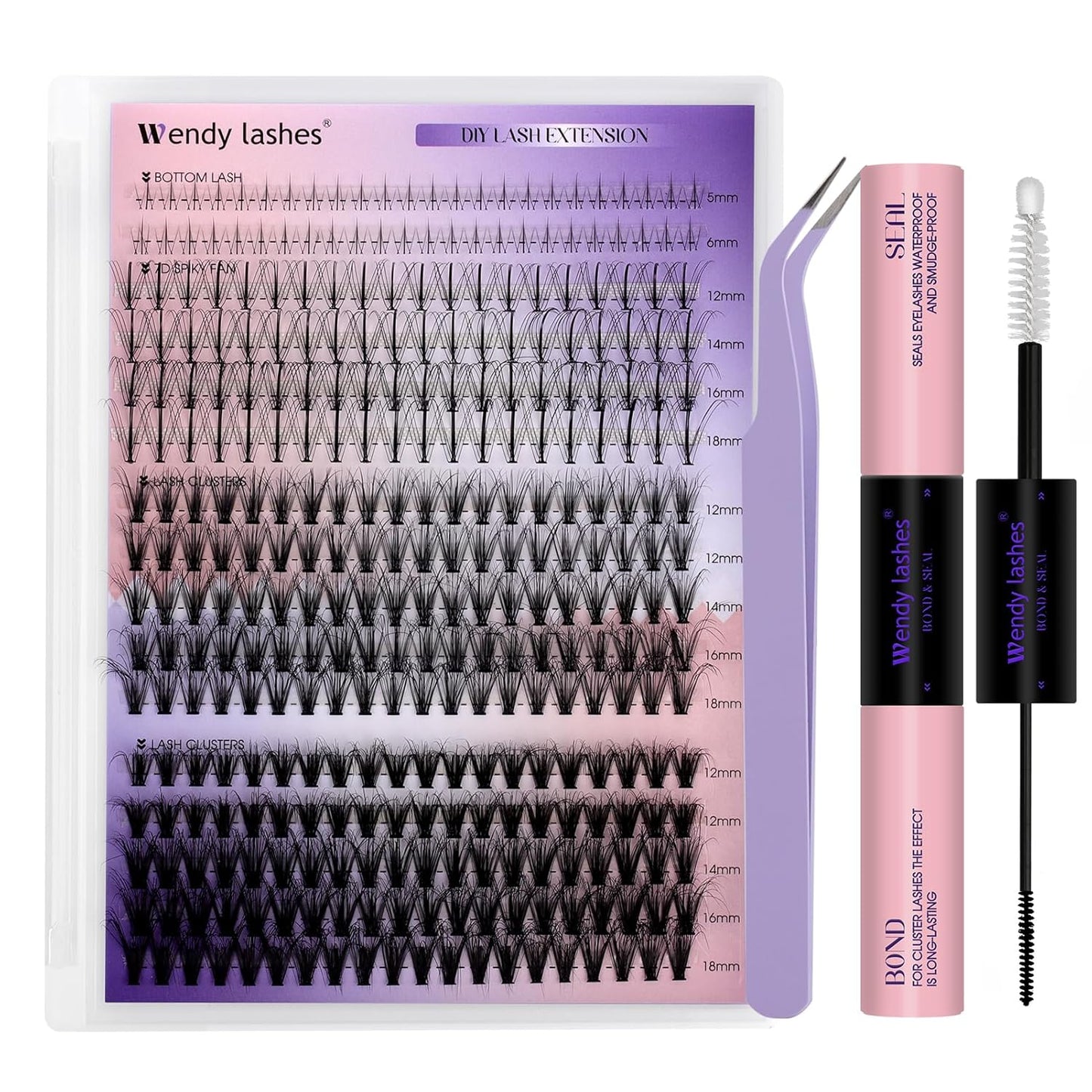 Lash Clusters Kit With Bottom Lashes 20/30D 3D Curl DIY Lash Extension Kit 12-18mm Multi-types Individual Lashes Bond and Seal, Spike, Volume Lashes Kit Lash Applicator(20/30 3DKit)